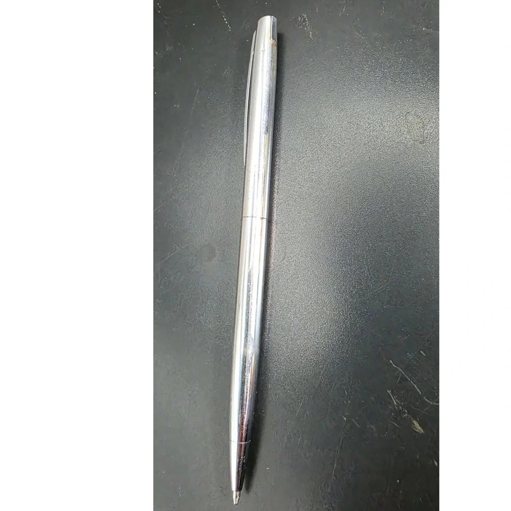 Vintage Slim Chrome Metal Twist Ballpoint Pen Silver Tone Minimalist Executive
